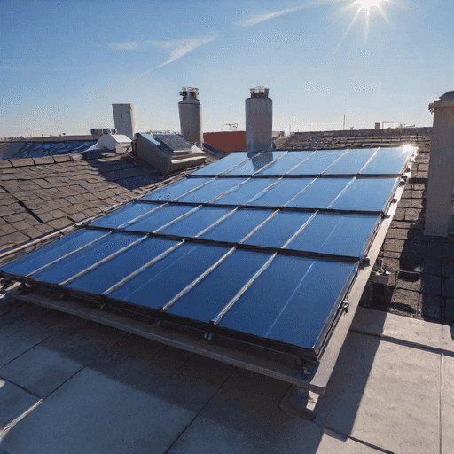 Solar collectors on a rooftop absorb sunlight to heat water efficiently.